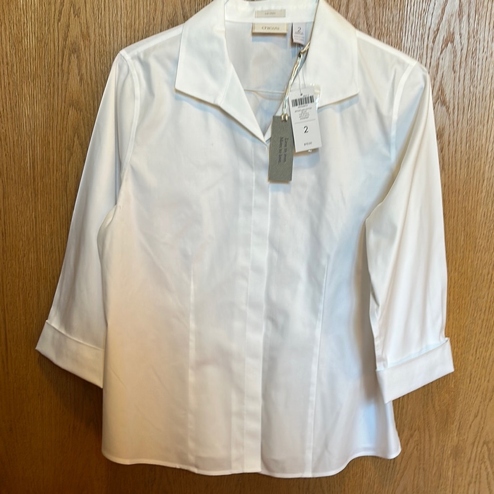 Chico’s no-Iron White 3/4 Sleeve Button Down Shirt